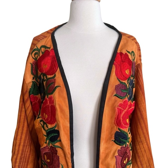 Vintage Latin American Embroidered Huipil Jacket - Folk Art Open Front Global L - Picture 3 of 14